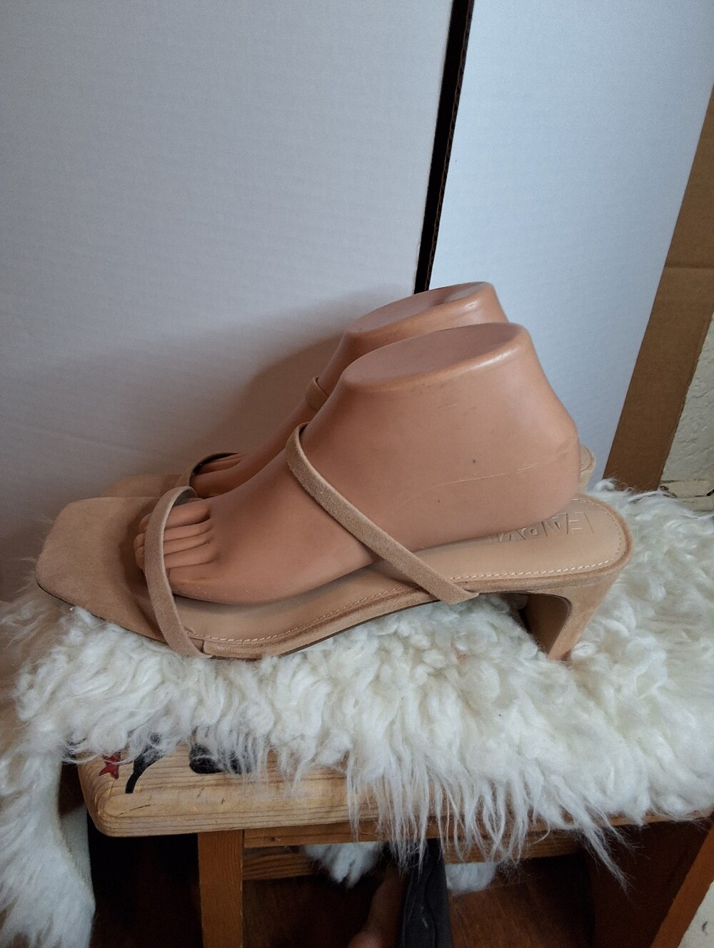 Faryl Nude Beige Suede Square Toe Strappy Block Heel Sandals Size 12 NEW - Picture 3 of 10